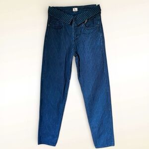 Jean Atelier Jeans Vintage High Waisted Flip Fold Over Waist Pin Striped Jeans